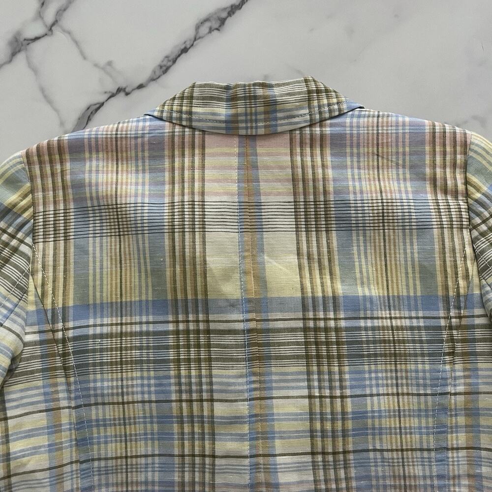Talbots Linen cotton blend Blazer Pastel Plaid Sz 4 classic chic Coastal Jacket - Picture 8 of 11